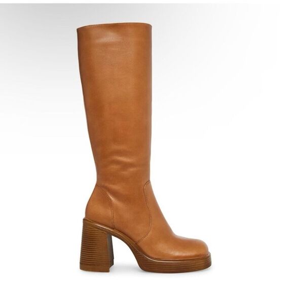 Steve Madden Fanatik Women’s Tan Leather Chunky Stacked Block Heel Below the Kne - Picture 10 of 14